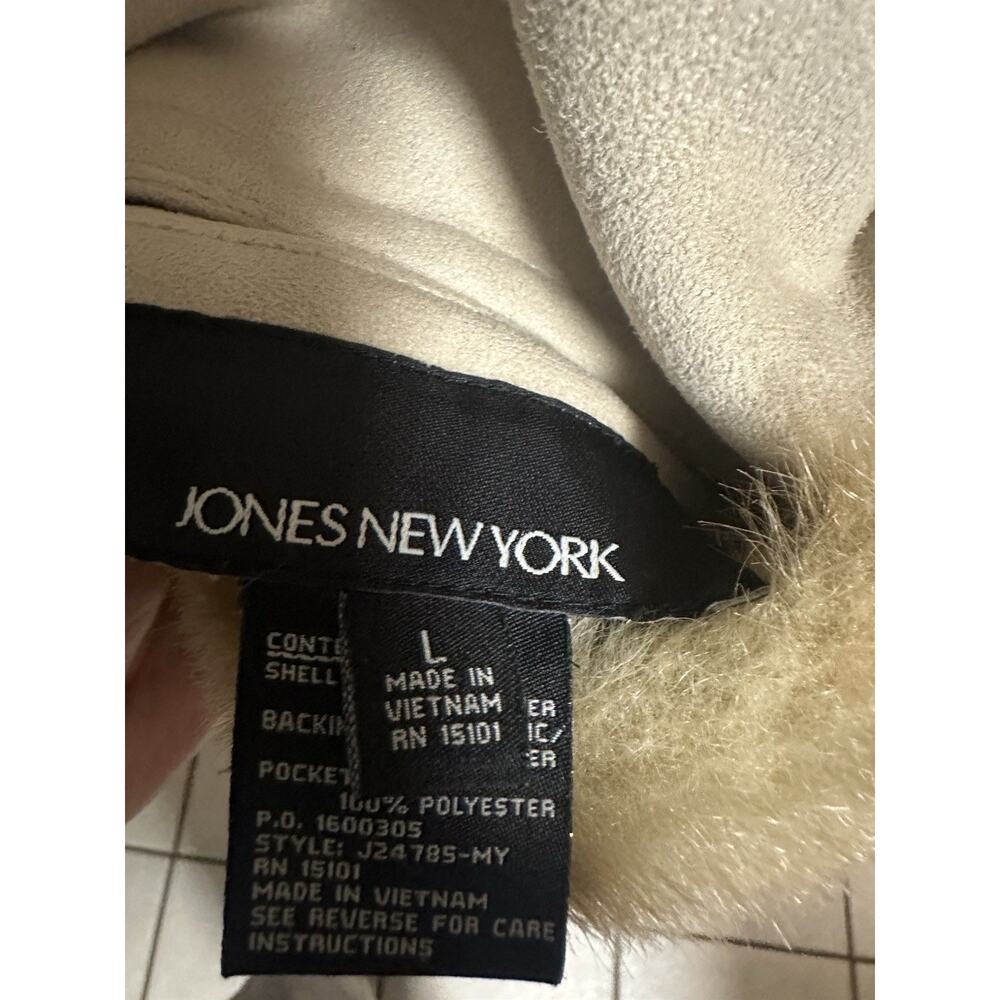Jones NY Faux Suede Fur Coat Sz L Golden Tan Hooded Plush Reverse Jacket Mob Y2k - Picture 9 of 13